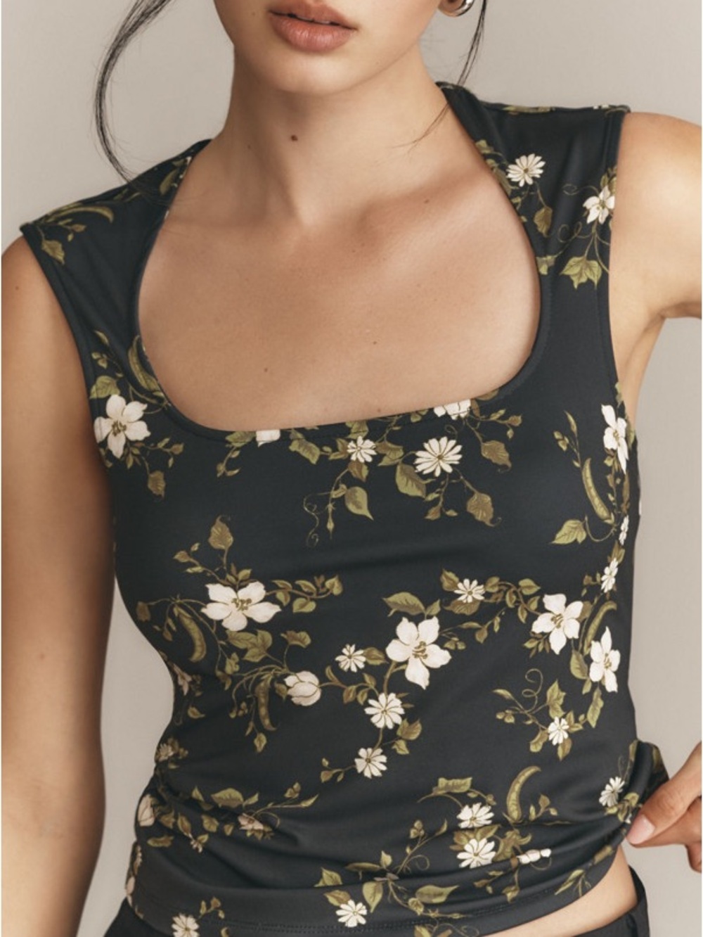 Maeve Black Floral Square-Neck Tank Top Excellent Condition Size Small